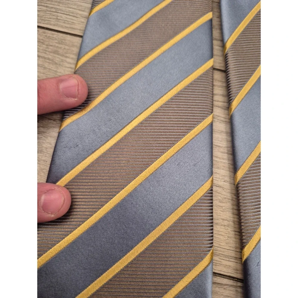 Charvet Mens Striped Silk Necktie Grey Bronze Gold Diagonal Pattern Business Tie